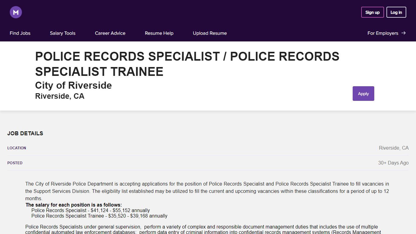 POLICE RECORDS SPECIALIST / POLICE RECORDS SPECIALIST TRAINEE - City of ...