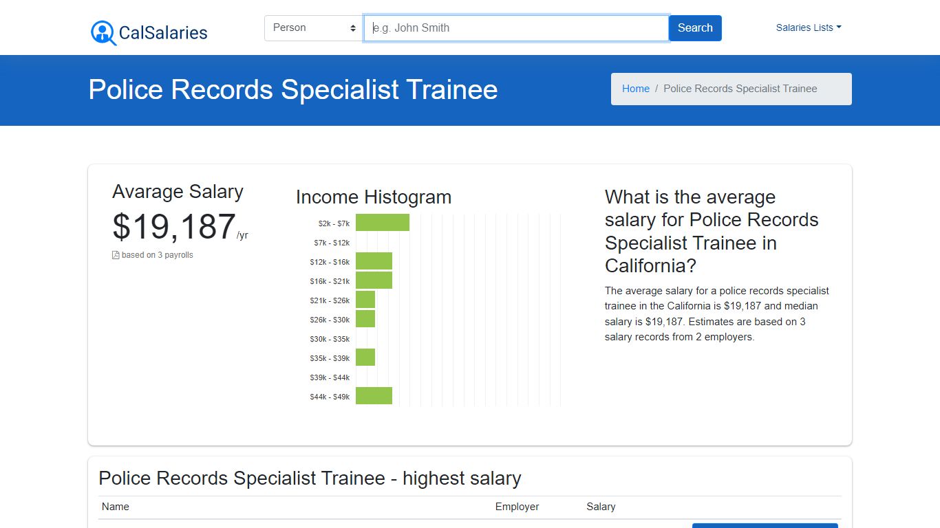 Police Records Specialist Trainee Salary in California