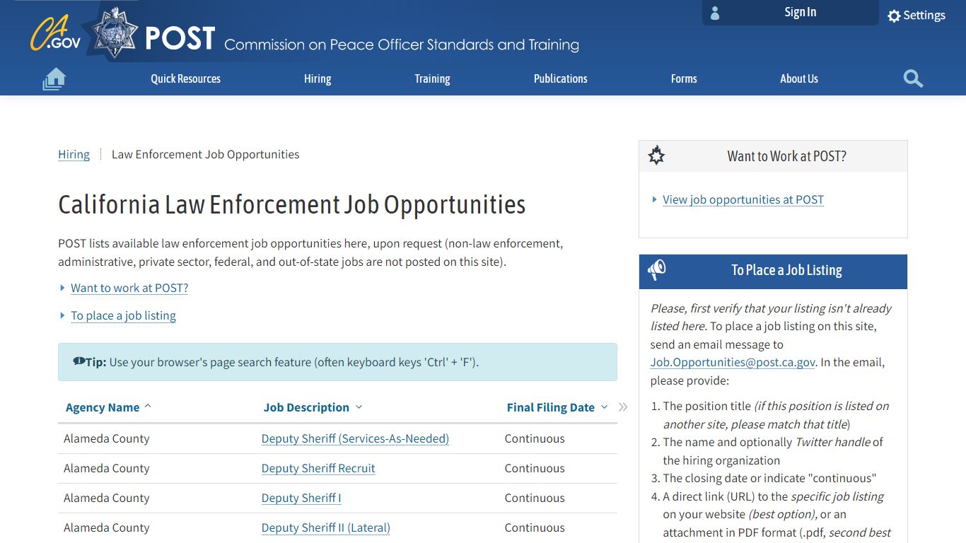 Law Enforcement Job Opportunities - California